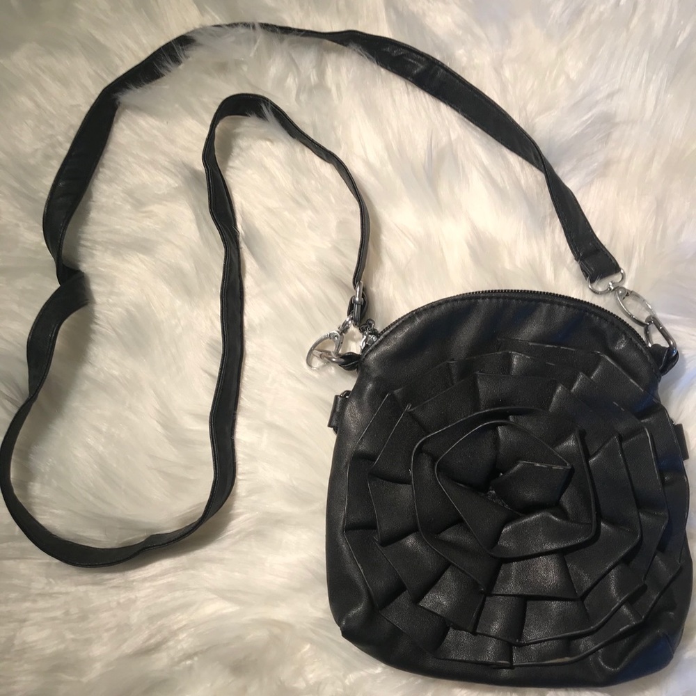 Black Crossbody Bag with Flower Design